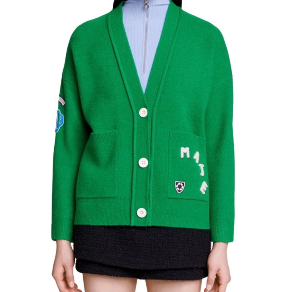 Maje Vibrant Green Cardigan Sweater